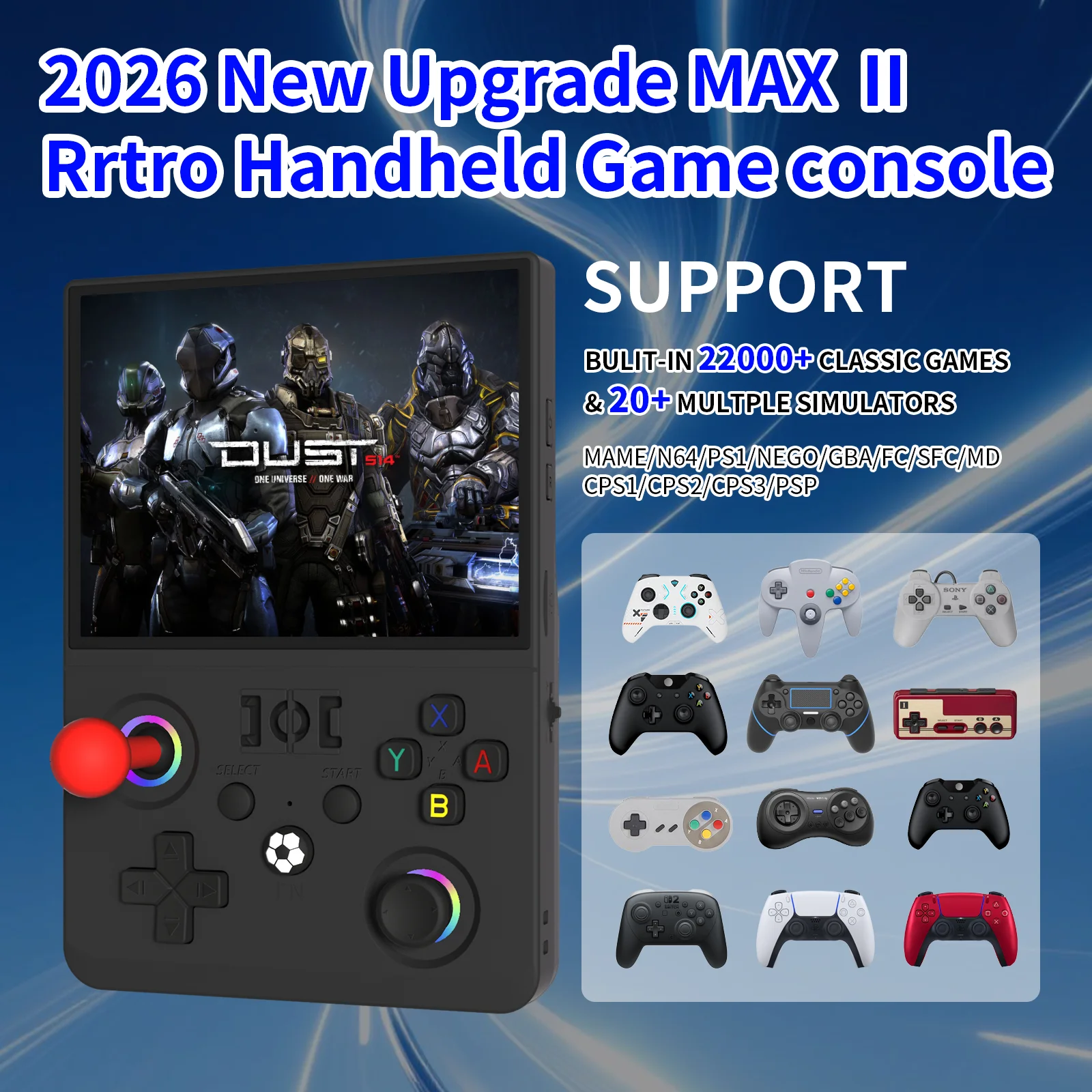 Neueste R36MAX Ⅱ 4,5 Zoll Retro Handheld-Spielkonsole 1024x768 IPS HD-Bildschirm Tragbares Open-Source-Linux-System mit 2*Joysticks Image