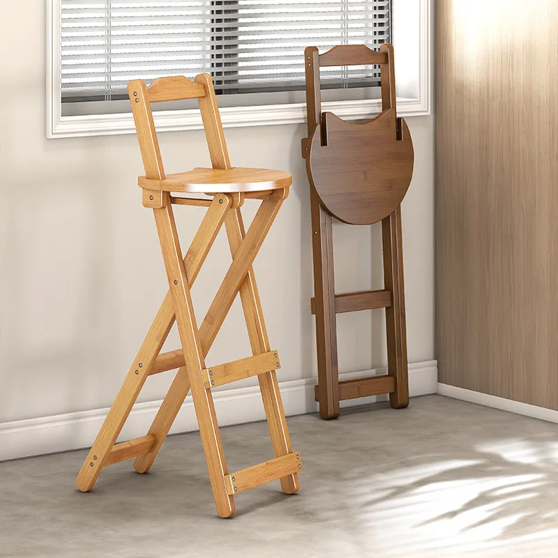 Klappbarer Moderner Minimalistischer Barhocker Massivholz Bambus-Rückenlehne Thekenhöhe Kücheninsel Frühstücksbar Café Rattanstuhl
