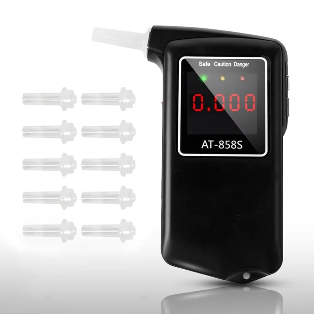 GREENWON Professioneller, präziser Atemalkoholtester, Alkoholtester AT-858S, tragbarer Alkoholmessgerät-Detektor mit Mundstücken Image