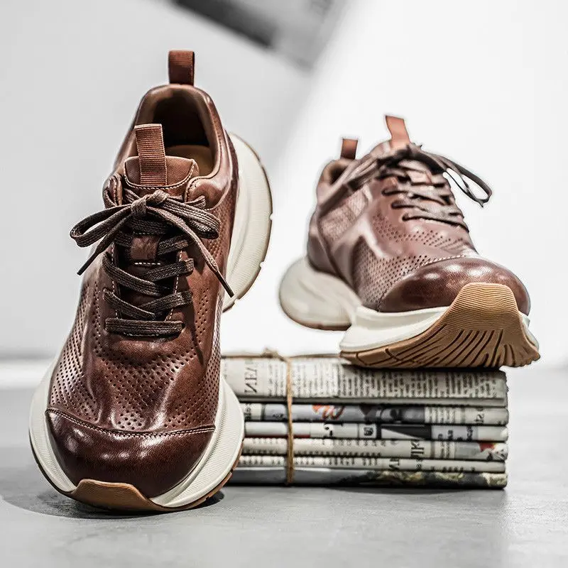 Britischer Stil Herren-Freizeitschuhe aus Leder, Luxuriöse Leichte Outdoor-Freizeitschuhe, Retro Winter Herren-Sneaker, Herrenschuhe