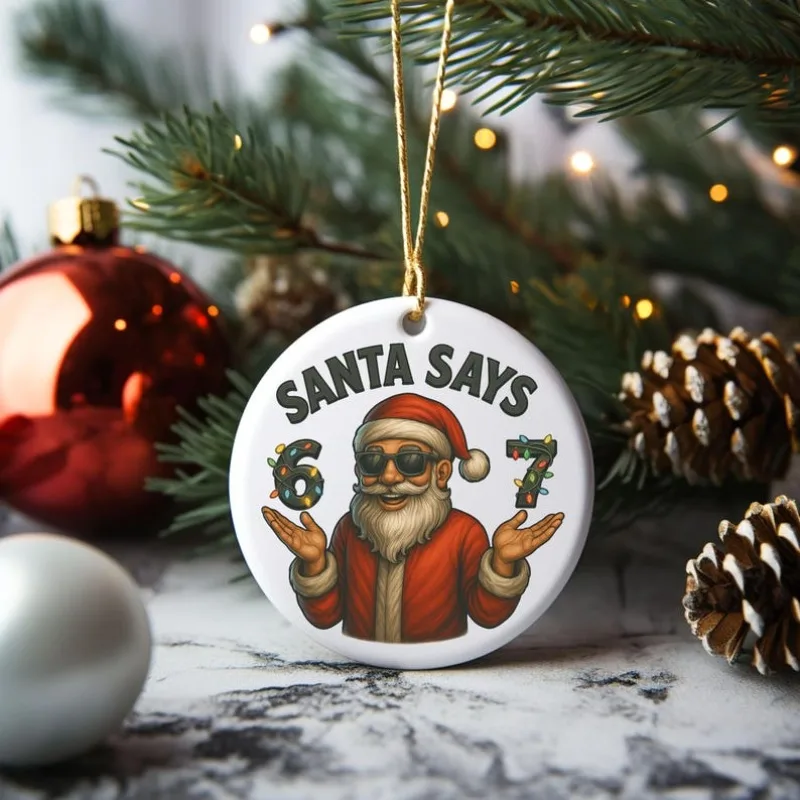 2D Flat Funny Gen Z Teenager Santa 6 & 7 Number Ornament Weihnachtsbaumdekoration mit 67 Slang Glasses Santa Gift Bohemian Image