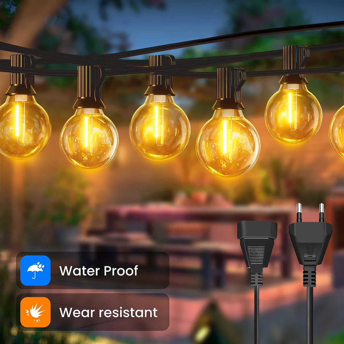 G40-Lichterkette für den Außenbereich, 5 m/30 m/45 m, Weihnachts-Lichterkette, LED-Außenterrassen-Lichterkette mit G40-Lampen