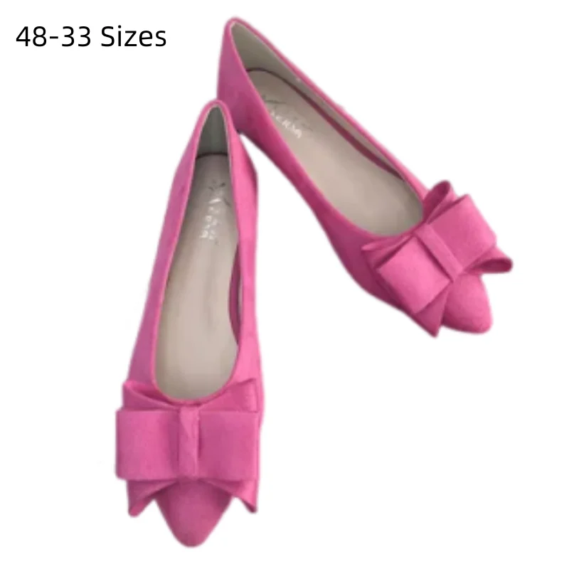 Damen 48 Große Schleife Dreischichtige Flache Schuhe Kleine Zehenpartie Slip-On in Blau Braun Königsblau Schlanke Füße Niedliche Schuhe Flock-Ballettschuhe Mokassins 33-48