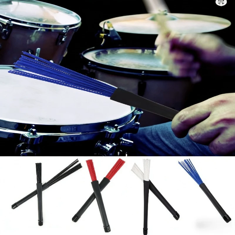 2 Stück MECCANIXITY einziehbare Trommelbürsten, Percussion-Bürste, Nylonstab, blau, für Jazz, Akustik, Rock, Band, Musikliebhaber Image