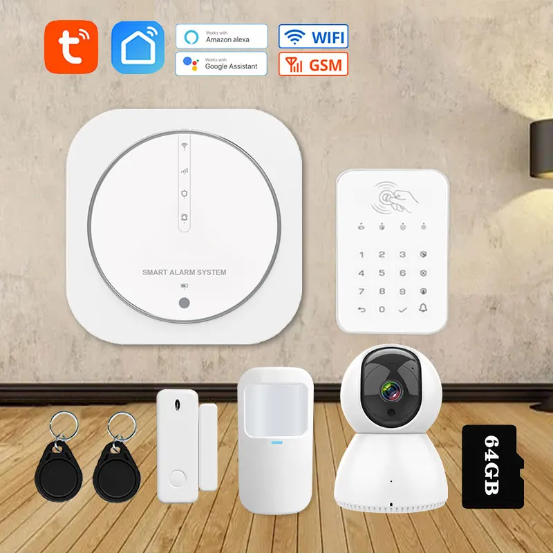 Tuya 433 MHz Wireless WiFi GSM Home Security Alarm System mit Touch-Tastatur PIR Detektor Strobe Sirene Unterstützt Alexa und Google Image