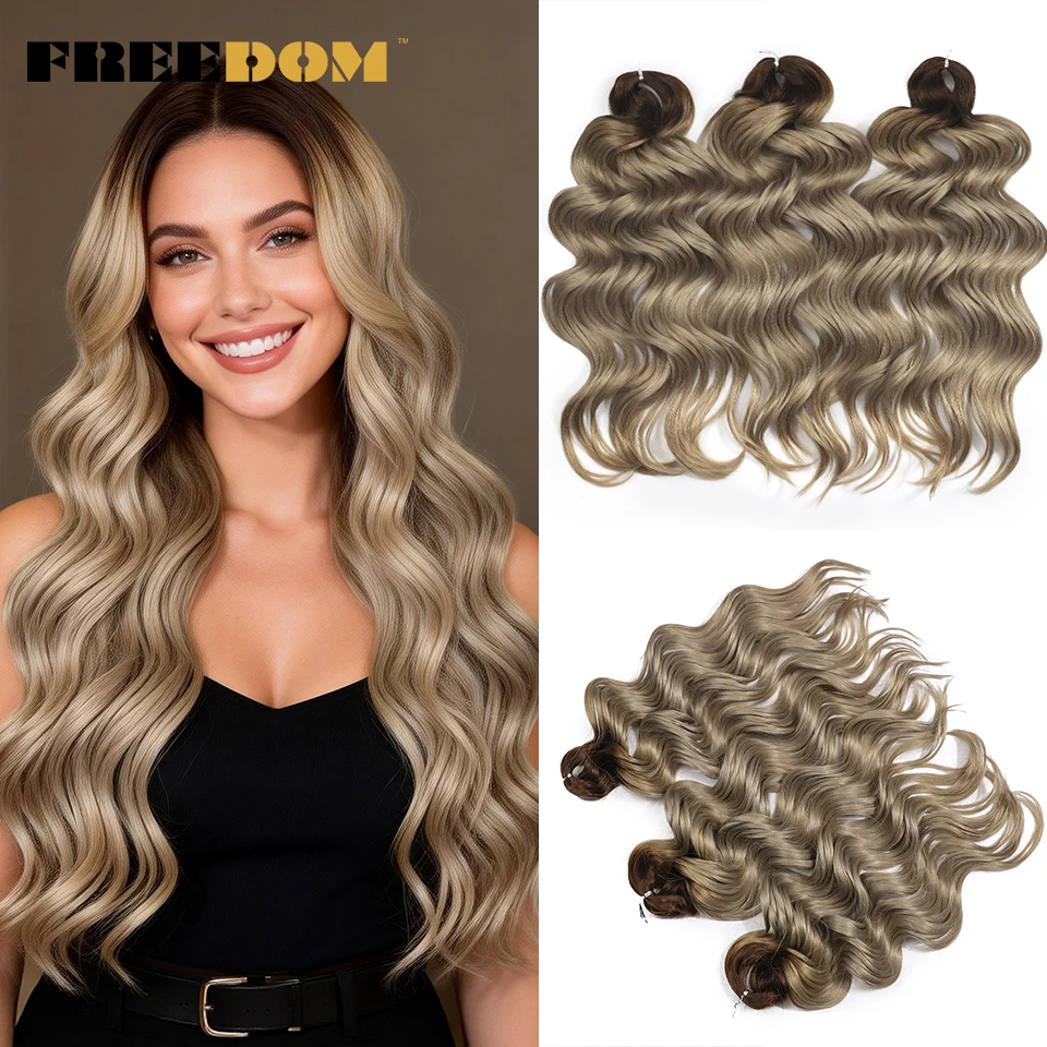 FREIHEIT Synthetische Flechten Haarverlängerungen 24 Zoll/60 cm Tiefe Welle Häkelhaar Ombre Blonde Regenbogen Haar Hochtemperaturfaser Image
