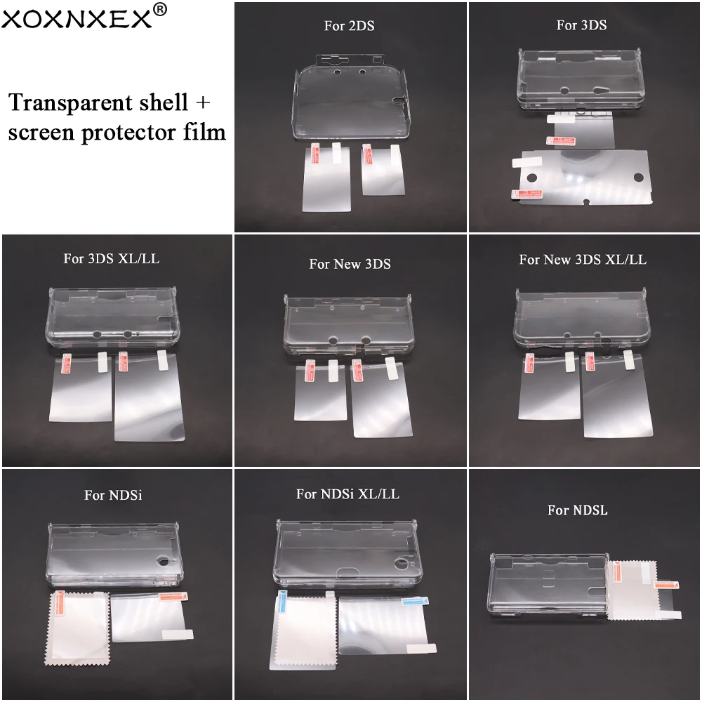 Displayschutzfolie für 2DS, NDSL, NDSi, XL, 3DS, XL neue 3DS XL-Konsolen + transparente Schutzhülle aus Kristallmaterial Image