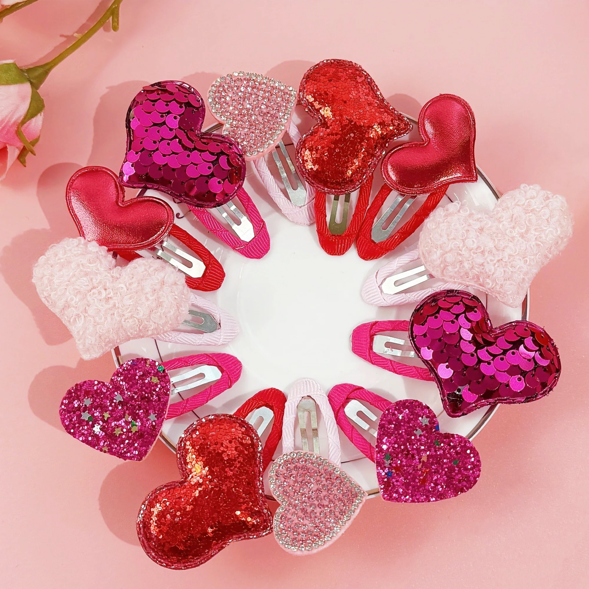 12 Stück Valentinstag Haarspangen Mädchen Bristal Herz Haarspangen Clips Band Snap Herz Haarspange Kinder Mädchen Haarschmuck Image