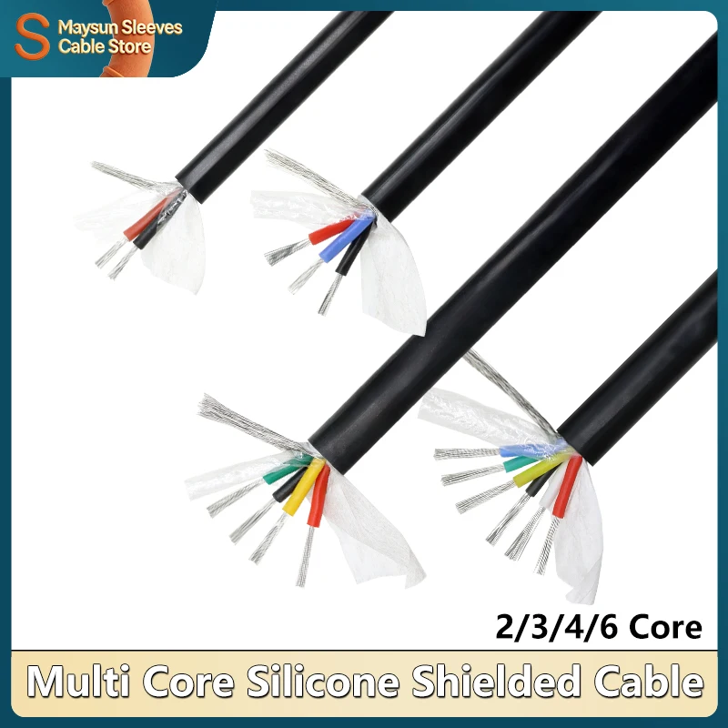 1/5/10 m mehradriges, flexibles, abgeschirmtes Silikonkautschukkabel 0,3 0,5 0,75 1 1,5 2 2,5 mm verzinntes Kupferkabel 2 3 4 6 Kerne isoliert Image