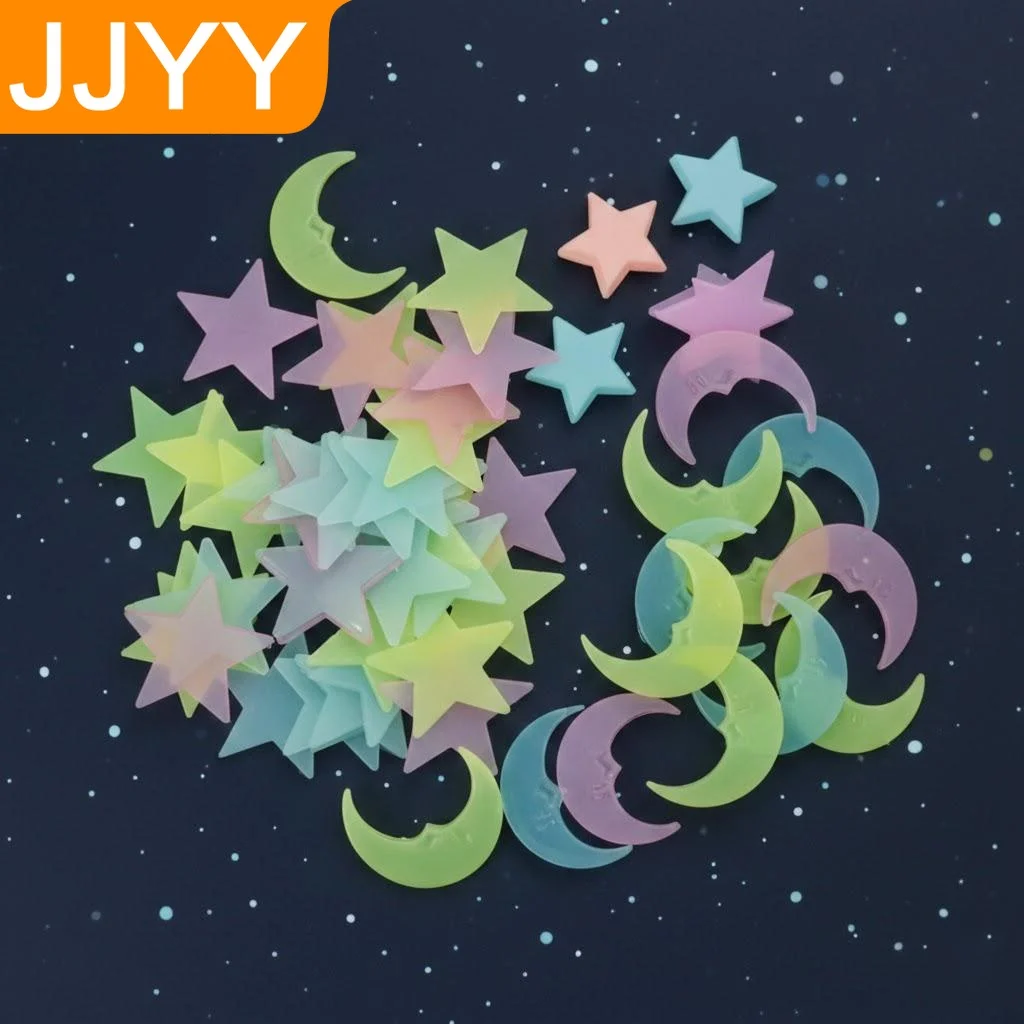 Im Dunkeln Leuchtende Stern- und Mond-Wandaufkleber 100 Stück Kinderzimmer-Deko DIY Fluoreszierende Kunststoff-Wandtattoos