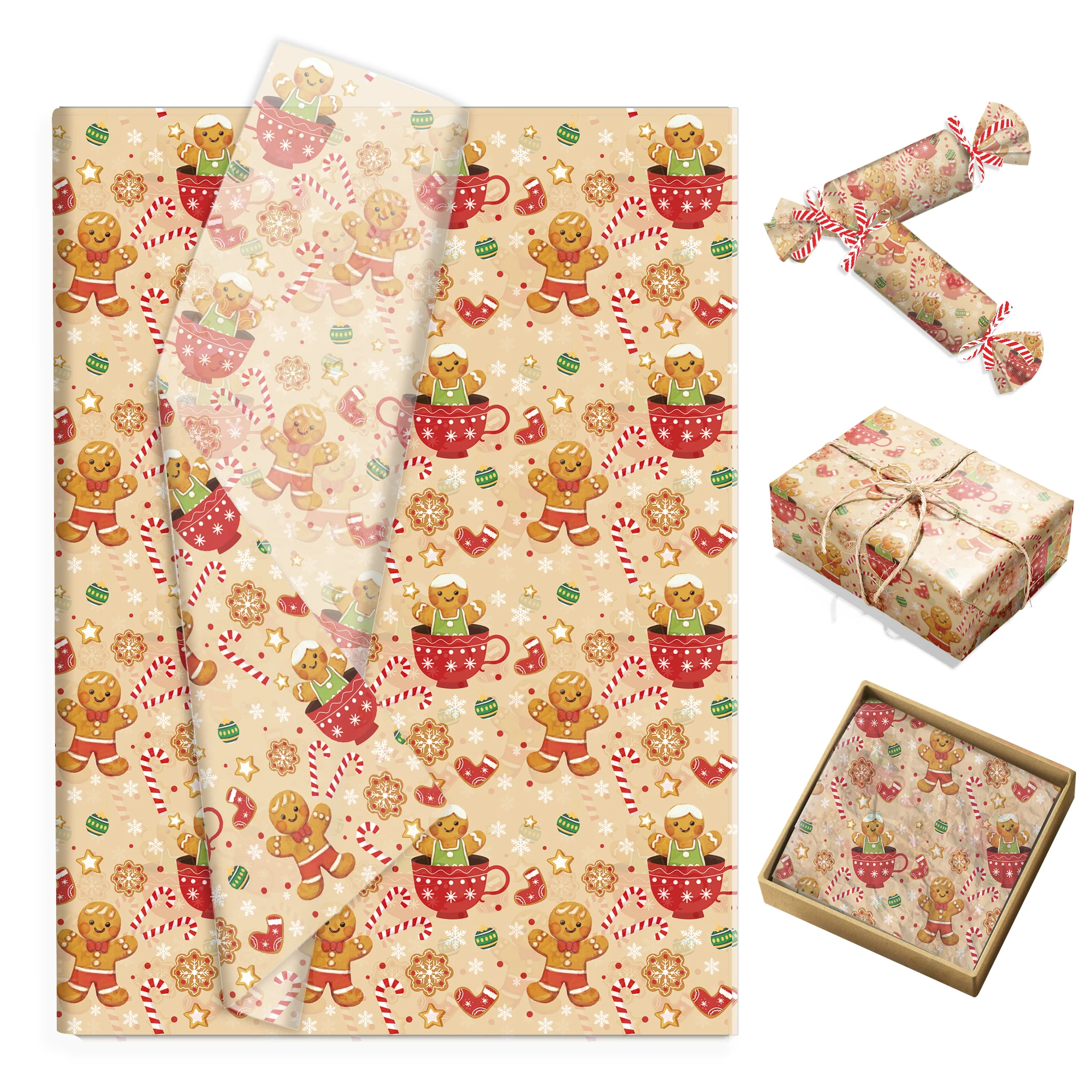 20/50 stücke Weihnachten Lebkuchenmann Seidenpapier Schnee Birne Papier Geschenkpapier Geschenkverpackung Papier Weihnachten Party Supplies Image