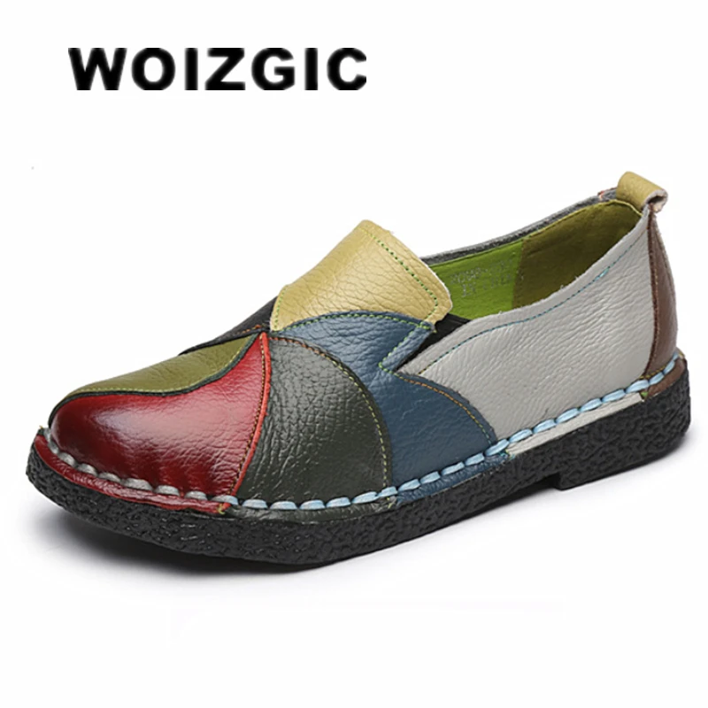 WOIZGIC Damen-Schuhe für Damen und Herren, Mutter, flache Schuhe, echtes Leder, Mokassins, gemischt, bunt, rutschfest, Übergröße 42