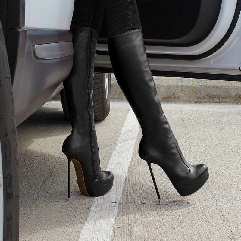 Schwarz Matte Über Knie Plattform Stiefel Spitz Dünne High Heel Mode Sexy Sommer Große Größe 2025, Frau Schuhe Zapatillas Mujer