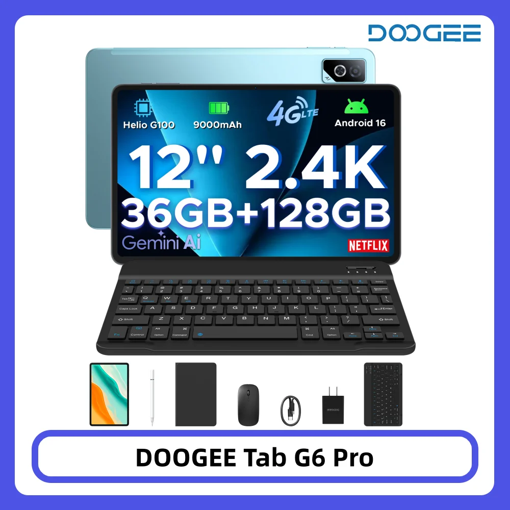DOOGEE Tab G6 Pro 2-in-1 Tablet-PC 36GB 128GB Gemini AI 12 Zoll 2,4K 9000mAh Akku Helio G100 4G LTE Android 16 Tablet-Tablet Image