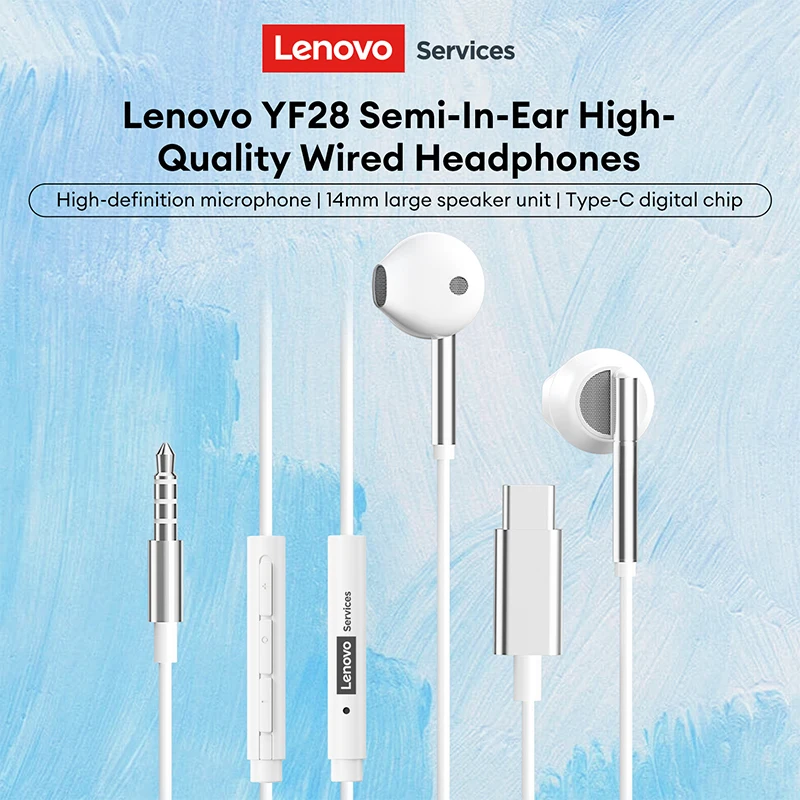Neue Lenovo YF28 Semi-In-Ear Kabelgebundene Kopfhörer HiFi-Klangqualität HD-Anrufe Kabelgebundene Ohrhörer mit Geringer Latenz Gaming-Kopfhörer mit Mikrofon Image
