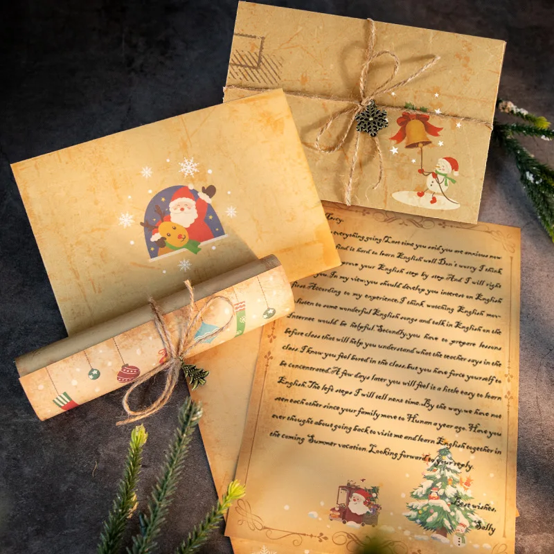 Vintage Weihnachten Kraft Brief Weihnachtsmann Schneemann Geschenk Umschläge Brief Pad Weihnachten Party DIY Einladung Grußkarten Dekor Noel Image