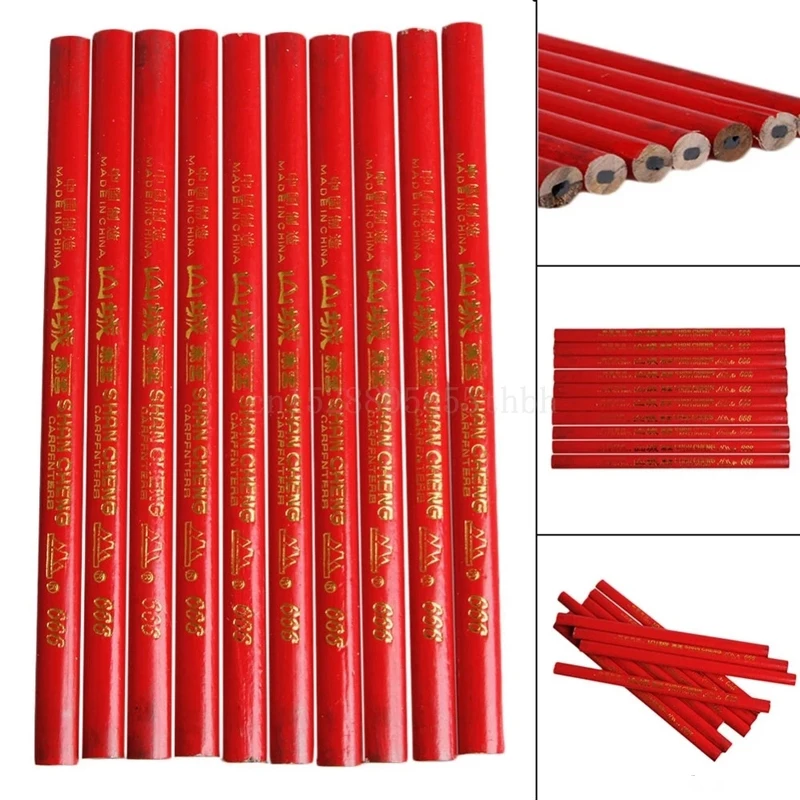 10 Stück Zimmermannsbleistift dicker Kern schwarzer Stift spezieller Markierungsstift DIY mit Skala Zimmermannswerkzeug Stift Briefpapier Markierungsstift Image