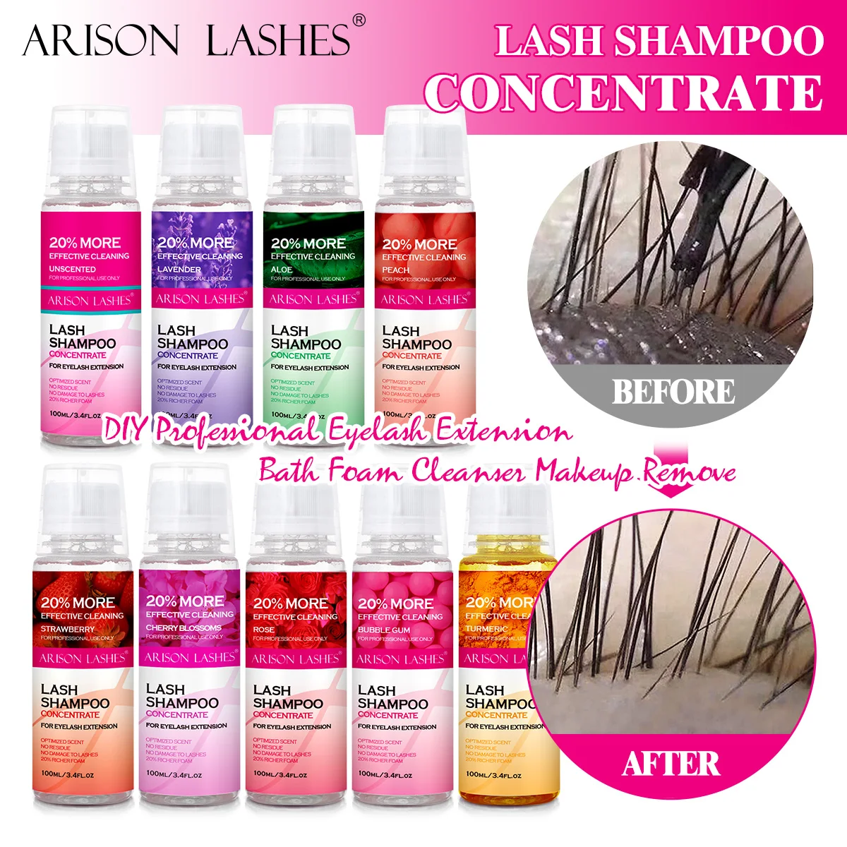 ARISON 100 ml Wimpernshampoo-Konzentrat, keine Stimulation, Wimpernreiniger, DIY, professionelle Wimpernverlängerung, Badeschaum, Make-up-Entferner Image