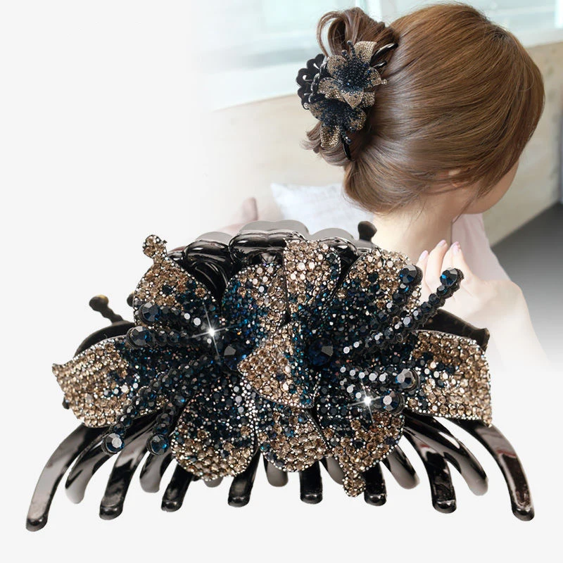 Neue Doppel Blume Haar Krallen Clips Haarnadeln Für Mädchen Frauen Mode Strass Hairgrip Barrettes Haar Krabben Haar Zubehör Image