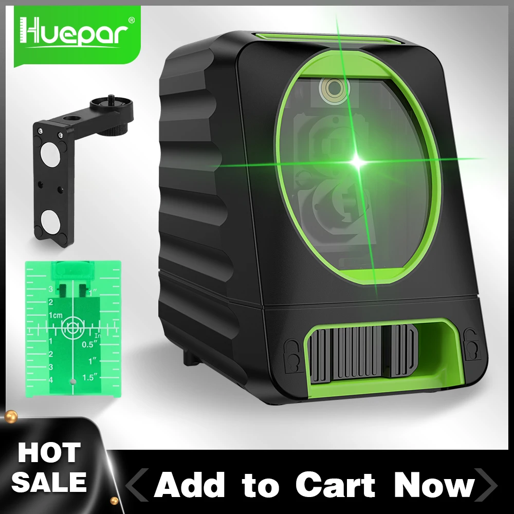 Huepar 150ft/45m Cross Line Laser Level 2 Linien Selbst Nivellierung Vertikale und Horizontale Grün Balken für Outdoor verwenden BOX-1G Image