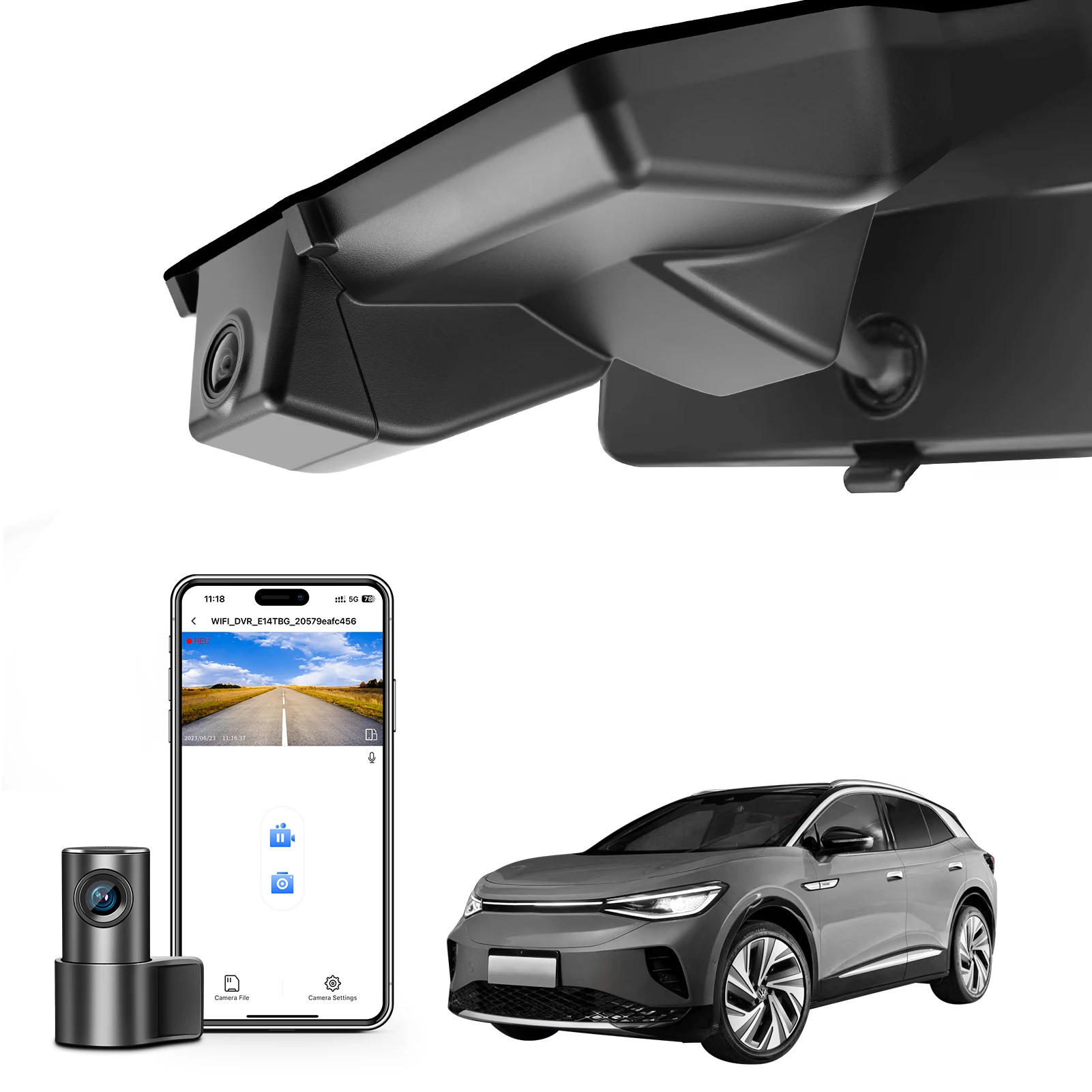 4K Dashcam für VW ID.3, geeignet für Seat Cupra Born, Fahrzeugrekorder 2020-2025, Nachtsicht, WiFi, APP, GPS, Dashcam, 64GB/128GB SD-Karte Image