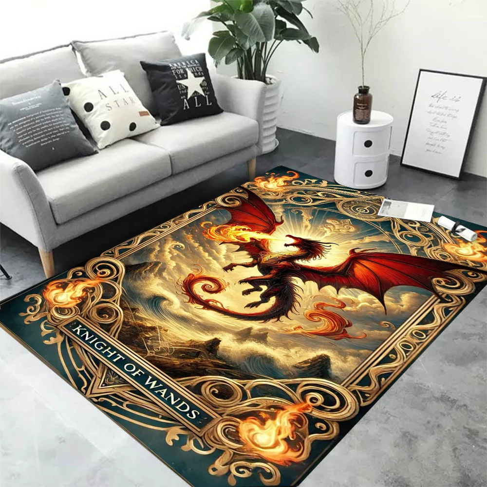 Luxus Gold Rahmen Feuer Drache Teppich Teppiche Wohnzimmer Waschraum Boden Matte Teppich Esszimmer Wohnaccessoires Anime Teppich Image