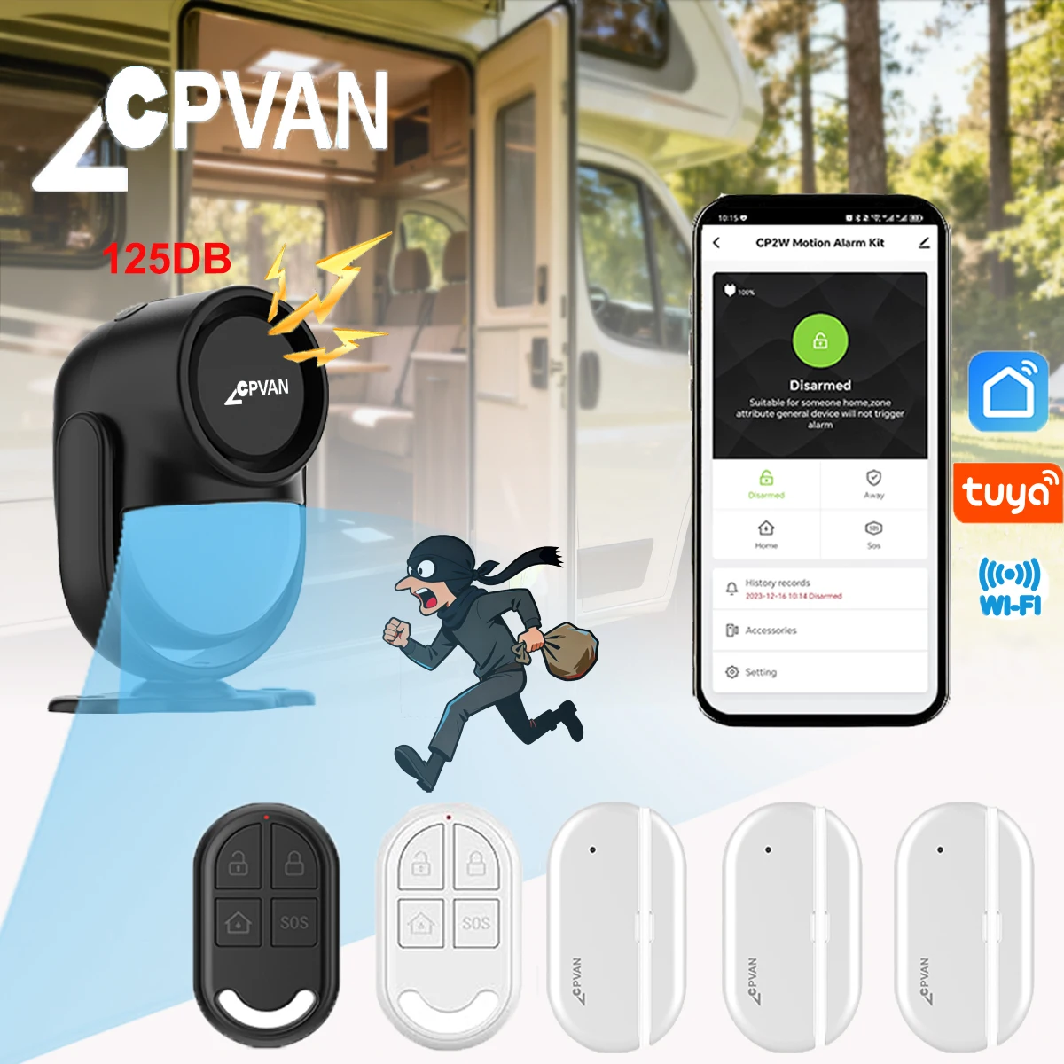  CPVAN Heimalarmsystem WLAN 2.4G Unterstützt Tuya Smart Life APP Drahtloser Bewegungsmelder Einbruchsicherung Alarmanlage Türsensor Image