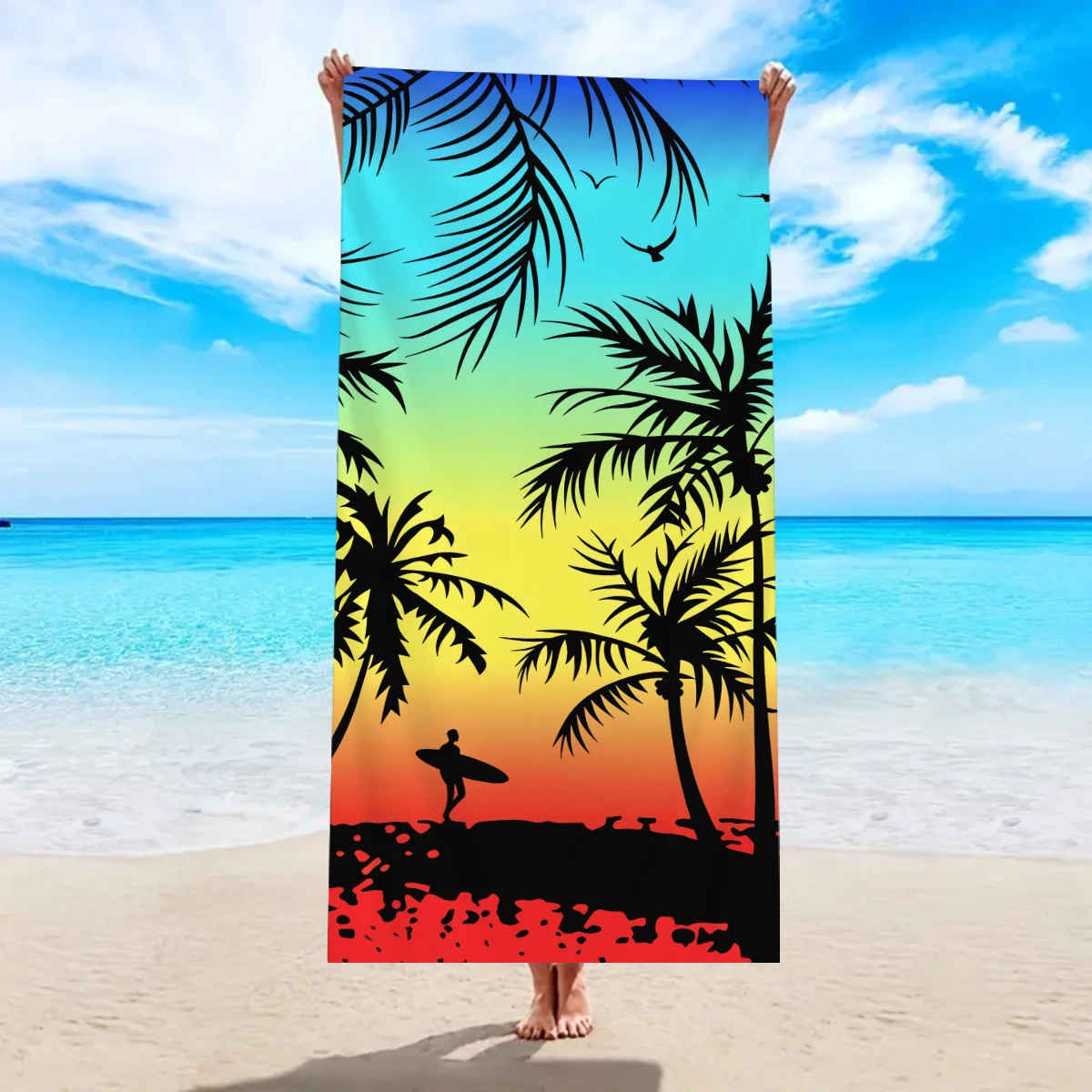 1 Stück großes Strandtuch mit tropischem Pflanzenmuster, schnell trocknendes, saugfähiges Strandtuch, Schwimmen, Urlaub, Camping-Strandtuch Image