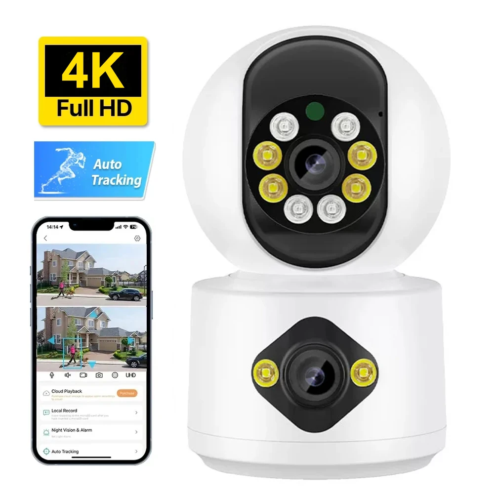 Yoosee 4K 8MP WLAN-Kamera mit Doppellinse und Doppelbildschirm, 4MP Indoor Mini PTZ mit Auto-Tracking, Farbnachtsicht, Heim-CCTV-Sicherheitskamera Image