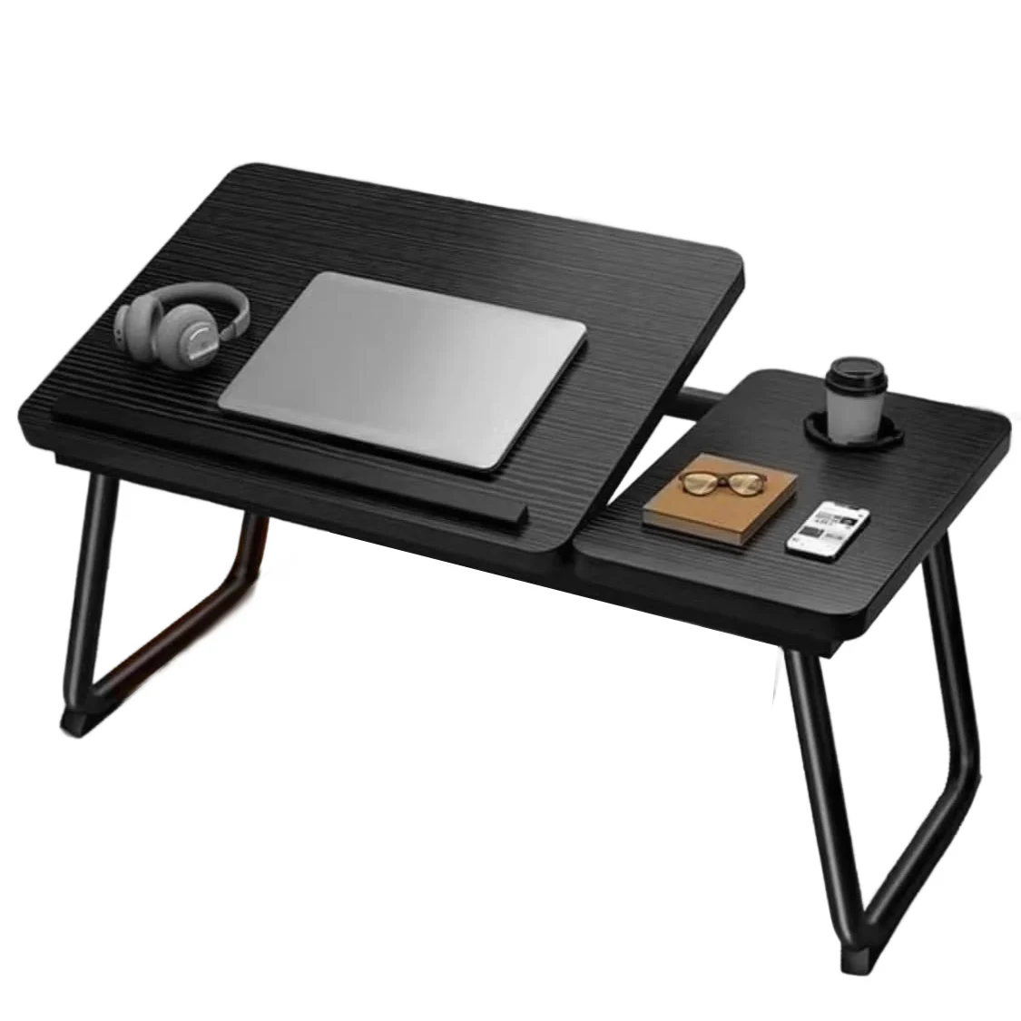 Laptop-Tisch, Laptop-Bett-Tisch mit klappbaren Beinen & Getränkehalter, Lesehalter, Notebook-Ständer, Frühstücks-Betttablett, Buchhalter Image