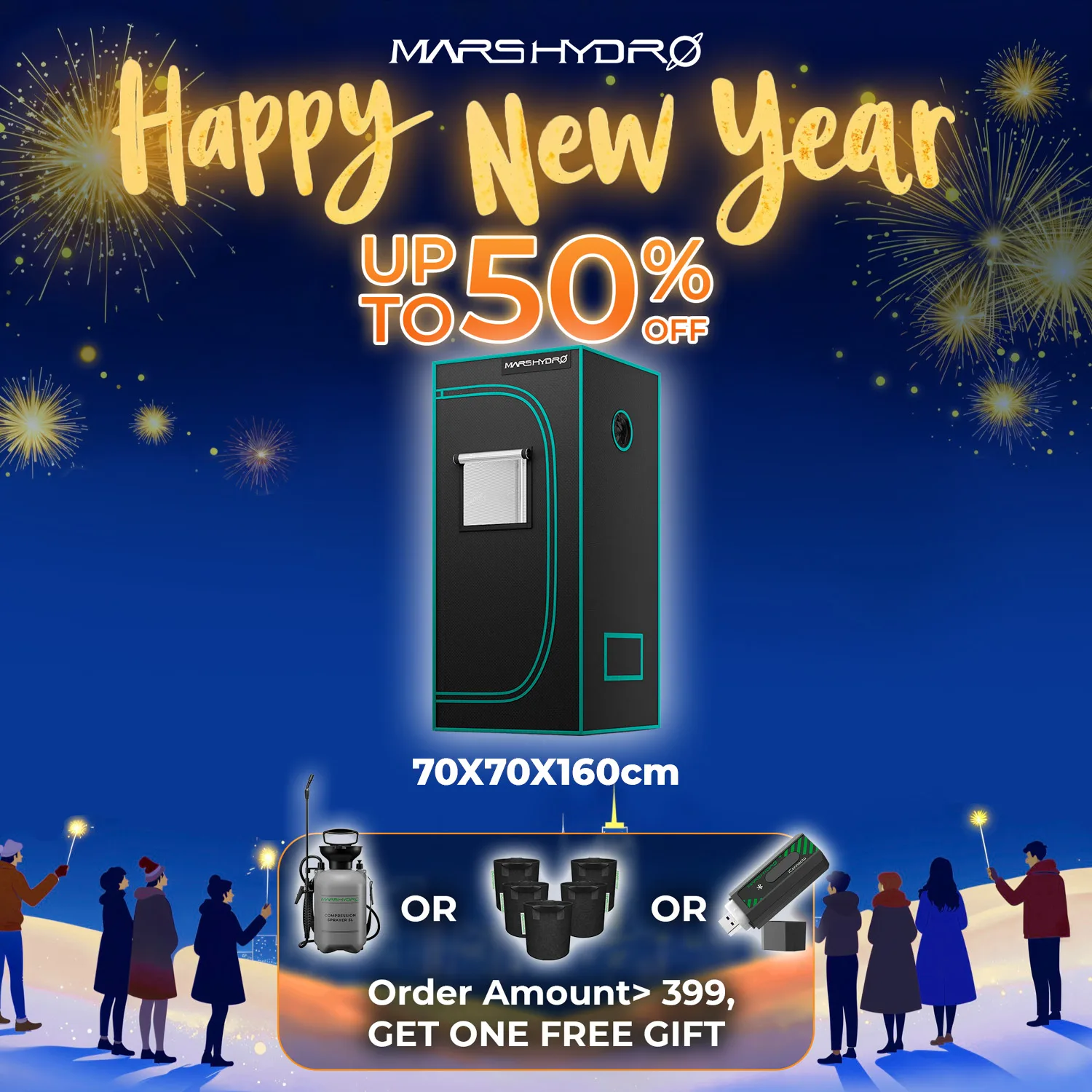 Grow Tent Mars Hydro 70X70X160cm Zelte für Indoor-Hydrokultur-Garten 1680D Wasserdichte Diamant-Reflektierende Mylar Grow-Zelte für Pflanzen Image