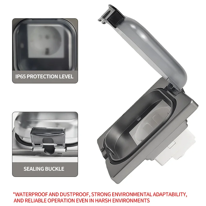 IP65 Wasserdichte Außensteckdose - 16A Hochleistungs-Wandsteckdose 250V US/Thailändischer Stil - 10A Steckdose, Badezimmer- & Wetterfeste Elektrik Image