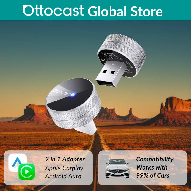 Ottocast Mini Tube Carplay Adapter Android Auto Kabellos Kompakt Auto-Neuverbindung Duale Geräte Speicher Schnelles Pairing für Fiat Audi Image