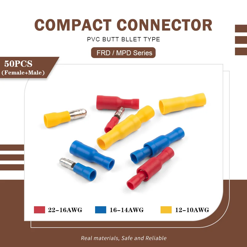 50PCS/25Set Isolierte Elektrische Crimp Terminals Männlich Weiblich Rundsteckdose Schnell Splice Draht Stecker PVC MPD/FRD 22-16AWG Image