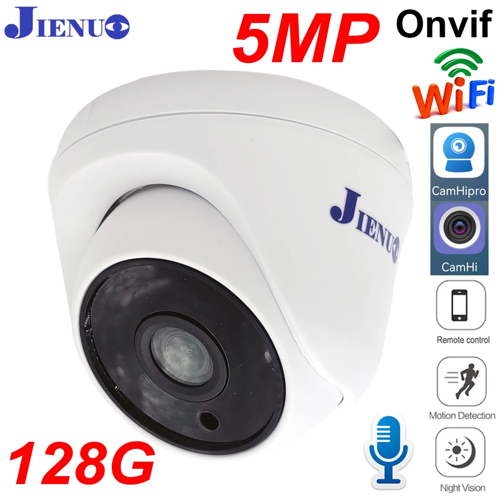 JIENUO 5MP Dome Wifi IP Kamera 128G 64G 32G CCTV Sicherheit Überwachung Drahtlose Infrarot Nacht vision Onvif 1080P Hause Cam CamHi Image