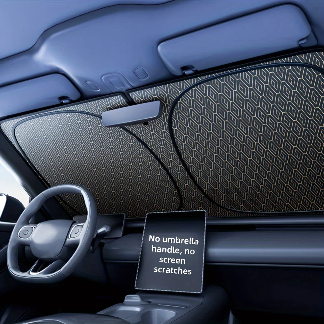 142x80cm Laser-Diamant Auto-Windschutzscheiben-Sonnenschutz, Griffloses Design zur Vermeidung von Bildschirmkratzern, Faltbarer Sonnenschutz mit Aufbewahrungstasche Image
