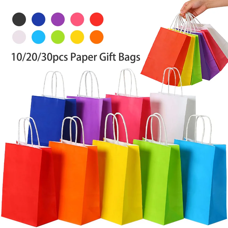 10–30 Stück Regenbogen-Geschenktüten aus Papier mit Griff, Kraftpapier-Partytüten für Kindergeburtstag, Babyparty, Hochzeitszubehör Image