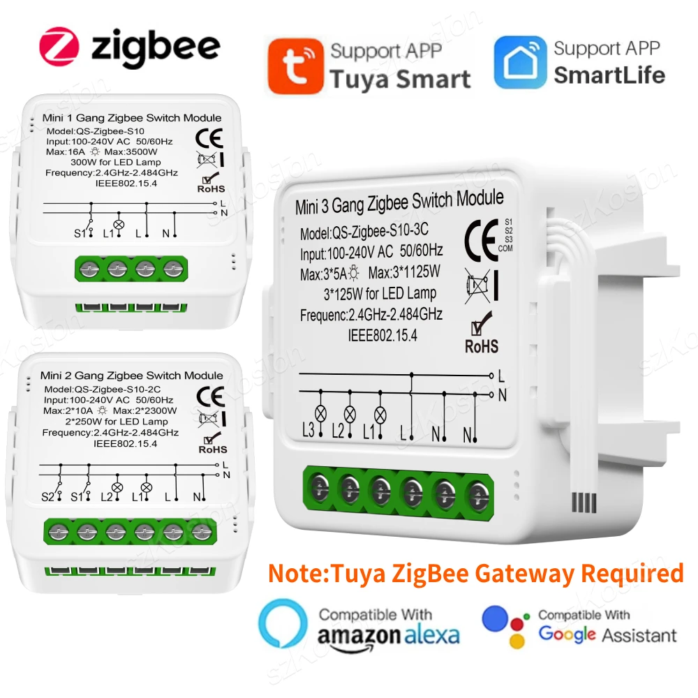 1/2/3 Gang Tuya ZigBee Smart Switch Modul Benötigt Neutralleiter Smart Life App Automatisierung DIY Breaker Funktioniert mit Alexa Google Home Image