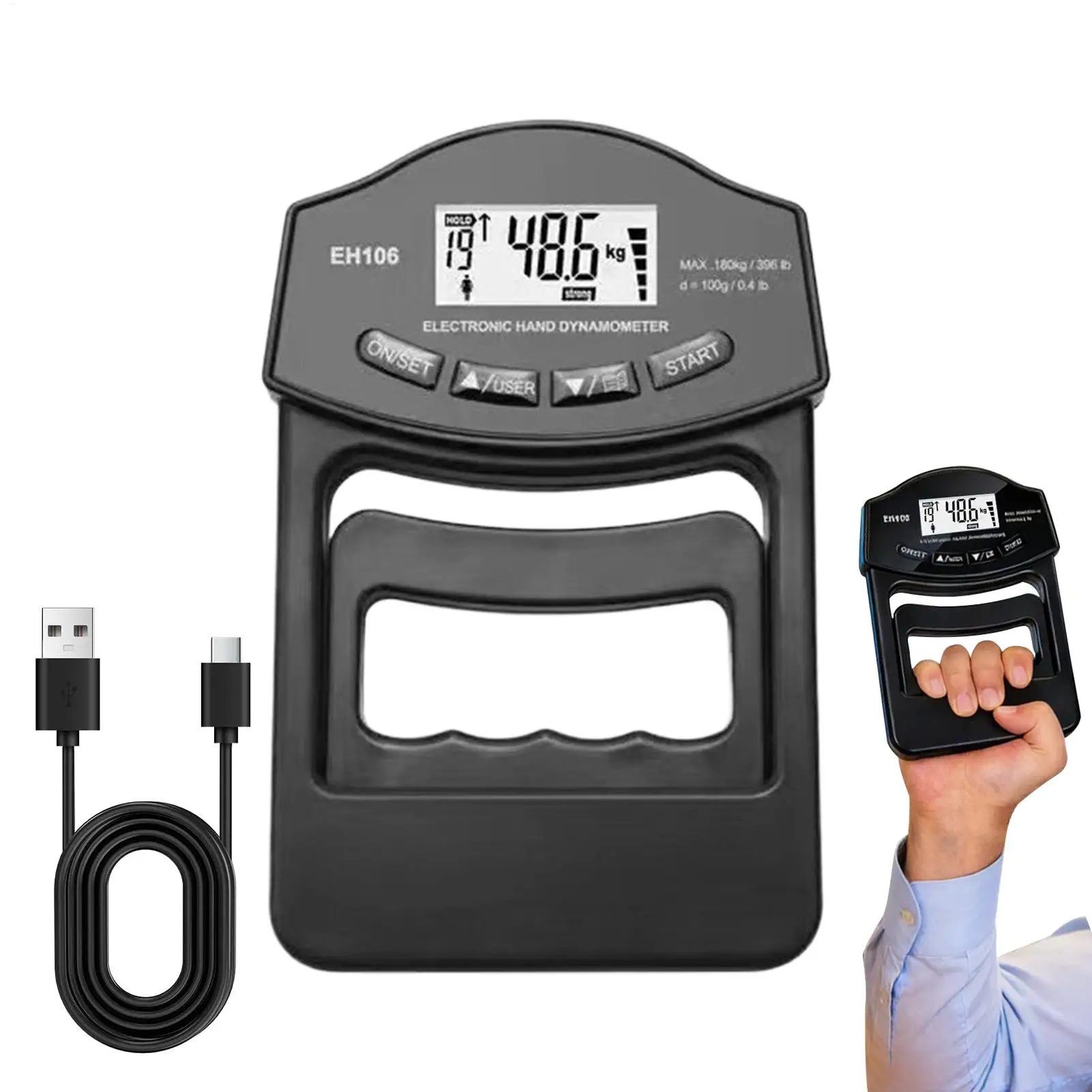 Griffkraft-Tester 400lbs/180k Digitales Hand-Dynamometer Griffkraftmesser USB LCD-Bildschirm Hand-Dynamometer für Schulen Image