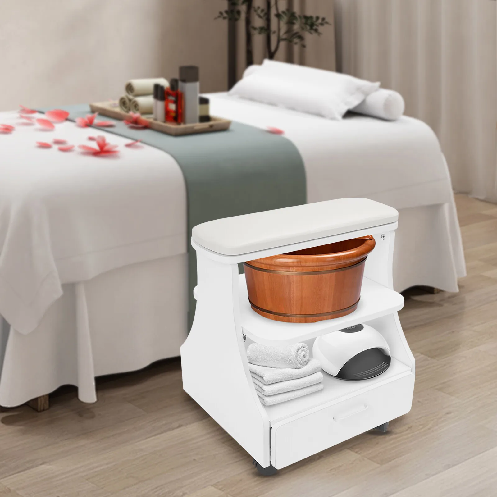 3-stufiger rollender Nagelstudio-Wagen – mobiler Aufbewahrungswagen mit 4 Rollen für Maniküre, Pediküre-Werkzeuge und Schönheitsbedarf Image