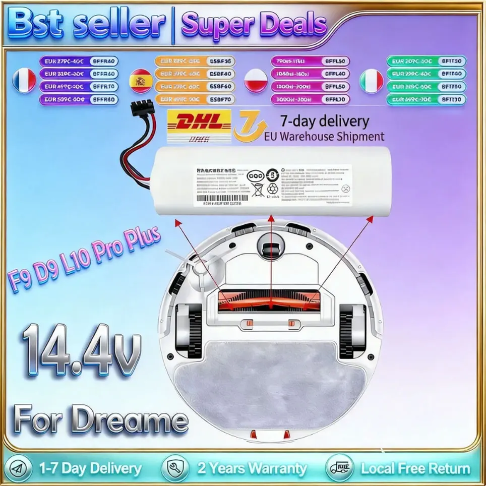 Original 12800mAh Roboter-Staubsauger-Ersatzakku für Dreame D9 F9 L10 Pro Plus RLS3 RLS5 RLS5L RLS5D Teil 14,4V Image