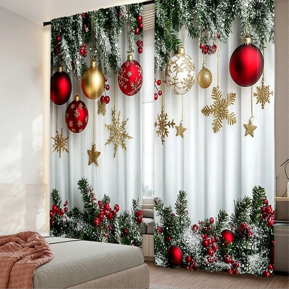2D-Flachdruck, 2 Stück, modische Weihnachtsvorhänge, Weihnachten6, digital bedruckte Polyester-Vorhänge, lichtecht, festliche Vorhänge Image