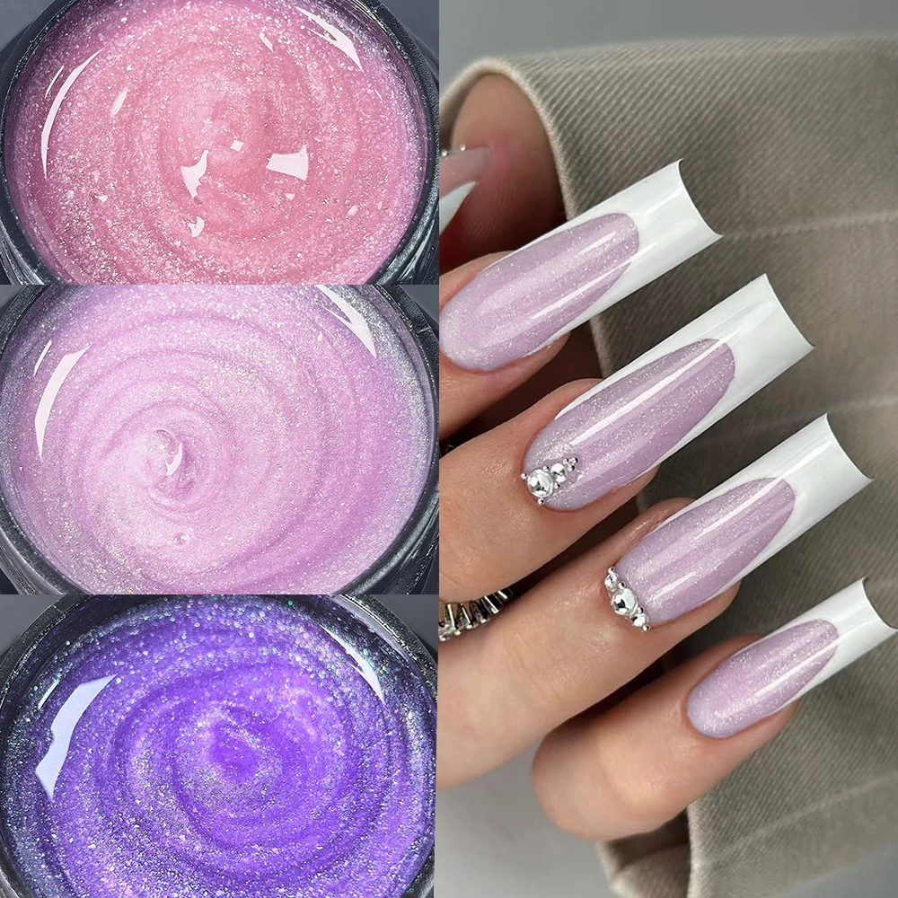 Jillnails Snow Sparkle Builder Nagelgel 100g/50g HEMA- und TPO-frei Schimmernd Glitzernd Rosa Lila Milchig für Nagelverlängerung und Modellierung Image