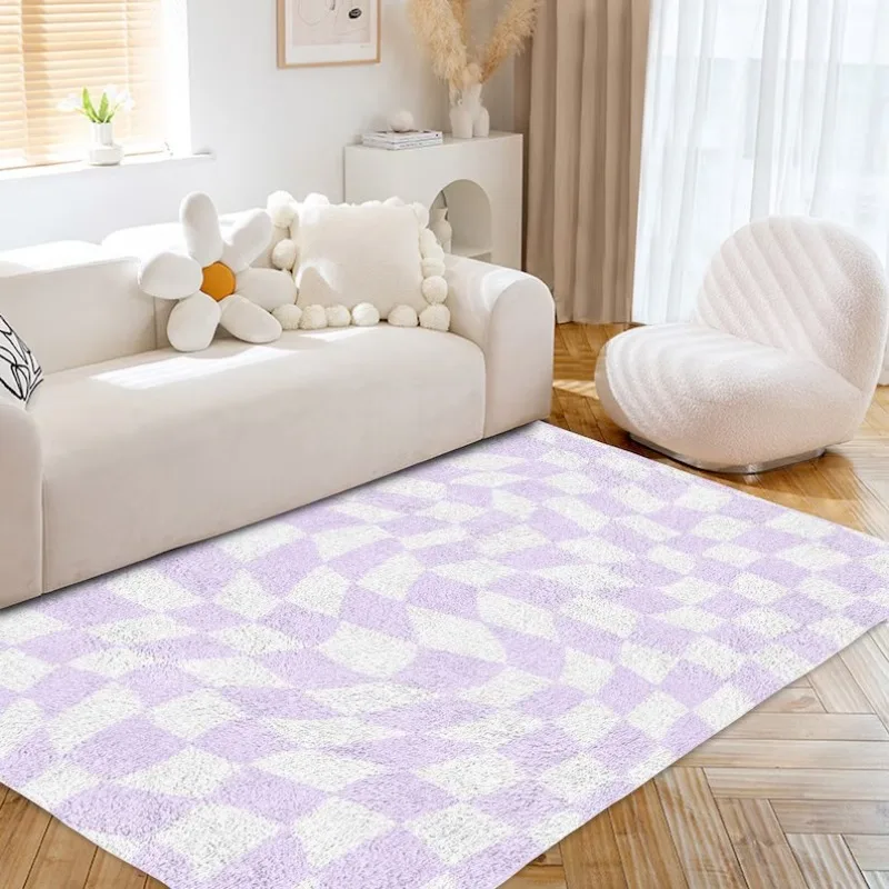 Lila karierter teppich funky lila dänisch pastell dekor teppich schlafzimmer wohnzimmer teppich moderner teppich plüsch trend iger lila akzent teppich
