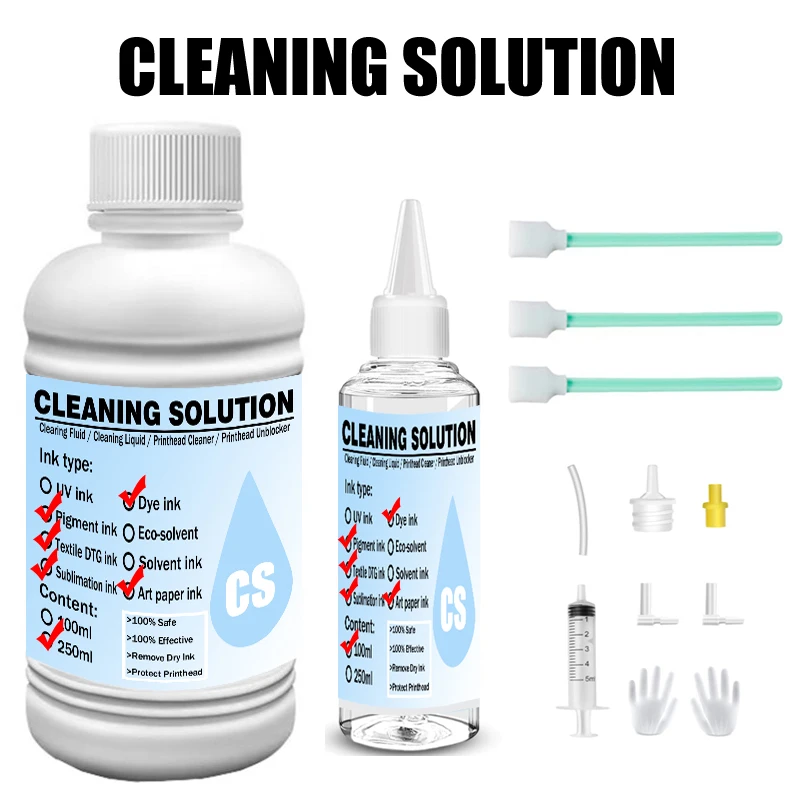 100ML Power Reinigung Flüssigkeit Inkjet Drucker Kopf Reinigung Kit Anzug Farbstoff Pigment Sublimation Tinte Für Epson/HP/Canon/Brother Drucker Image
