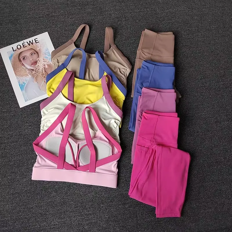 2-teiliges High-End-Yoga-Trainingsanzug für Damen, Fitness-Set, Sportbekleidung, Fitnessstudio, Kleidungsset mit Sport-BH und Leggings-Set Image