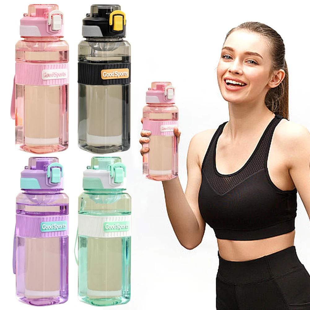 800 ml Sportwasserflasche, auslaufsichere Sportgetränkeflasche mit Griff, rutschfeste Kunststoff-Wasserflasche für Camping, Laufen Image