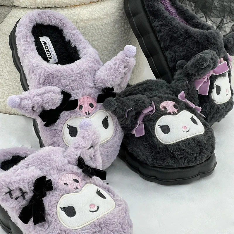 Heiße Kuromi-Peripherieprodukte: Baumwoll-Hausschuhe für Damen – Herbst und Winter, rutschfest, niedliche Cartoon-Baumwollschuhe, verdickt Image
