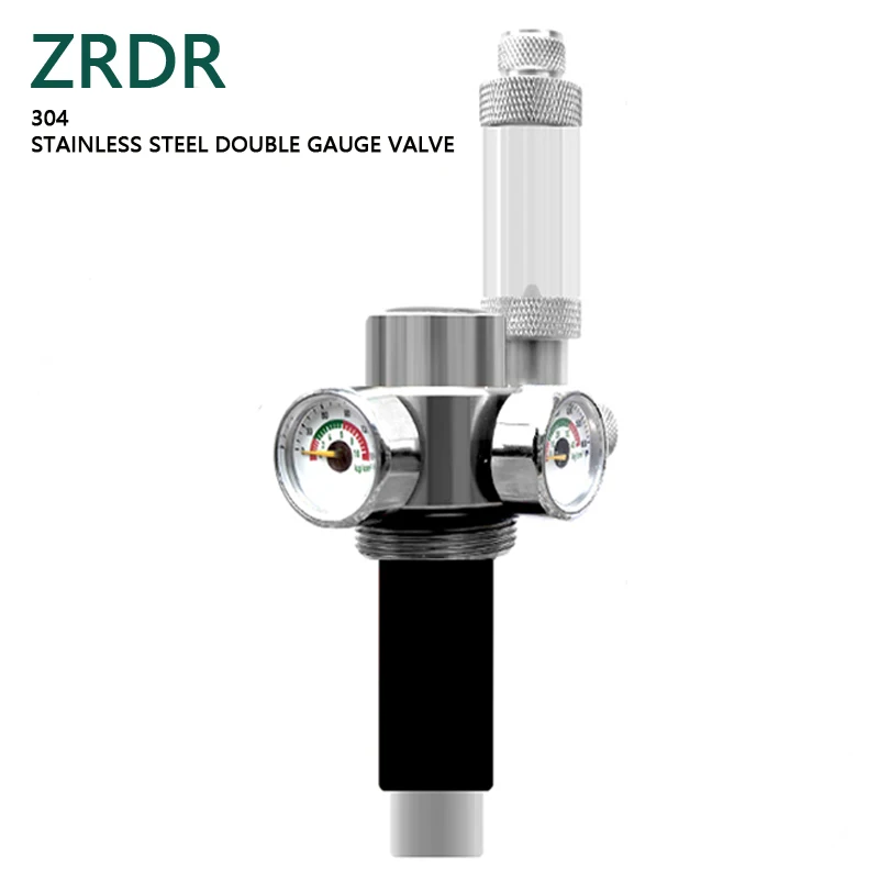 ZRDR Aquarium CO2-Generator Edelstahl Doppelmanometer-Ventil Innengewinde Stahlzylinder-Ventil Aquarium CO2-Zubehör Image