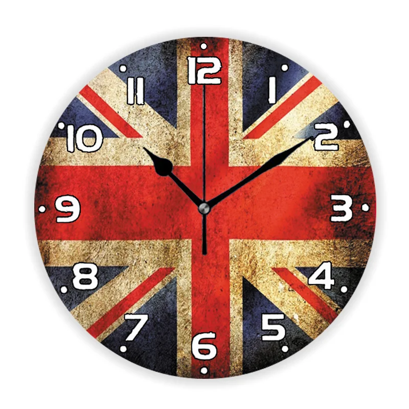 Moderne Grunge Union Jack UK Flagge Wanduhr für Wohnzimmer Vintage britische Flagge große Wanduhr Küche Büro Wohnkultur Geschenk